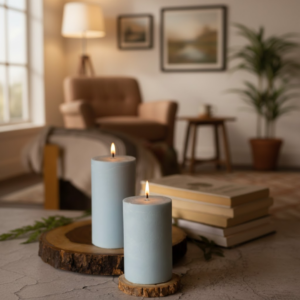 Blue Pillar Unscented Soy Candle