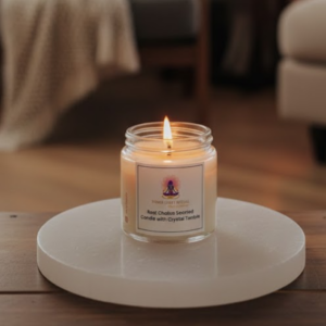 Root Chakra Scented Candle with Crystal Tumble