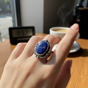 Sodalite fine Silver Adjustable Ring