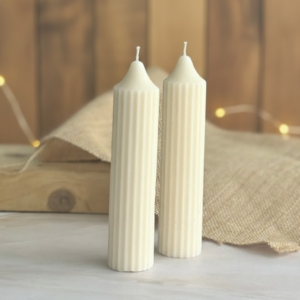 White Medium Textured Taper Scented Soy Candle